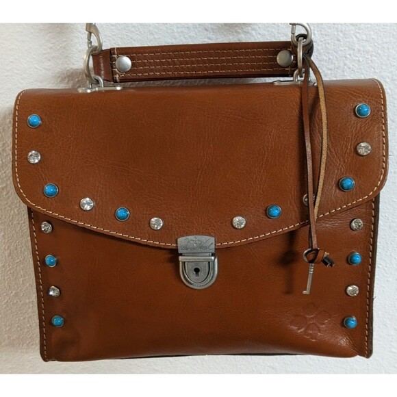 PATRICIA NASH Simona  Brown Smooth Leather Studded Crossbody Handbag WORN TWICE - Picture 3 of 16